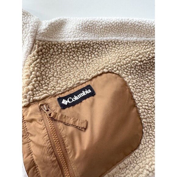 COLUMBIA Lodge Ivory Tan Sherpa Fleece Half Pullover Sweater, Size L - Picture 8 of 15